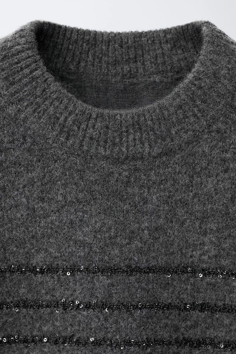 STRIPED SEQUIN KNIT SWEATER