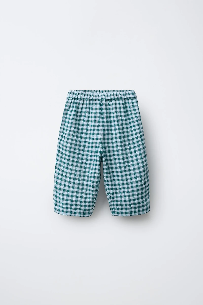 TEXTURED PLAID BAGGY PANTS