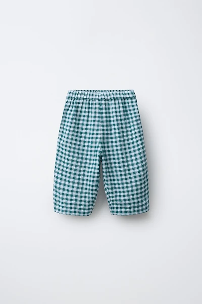 TEXTURED PLAID BAGGY PANTS