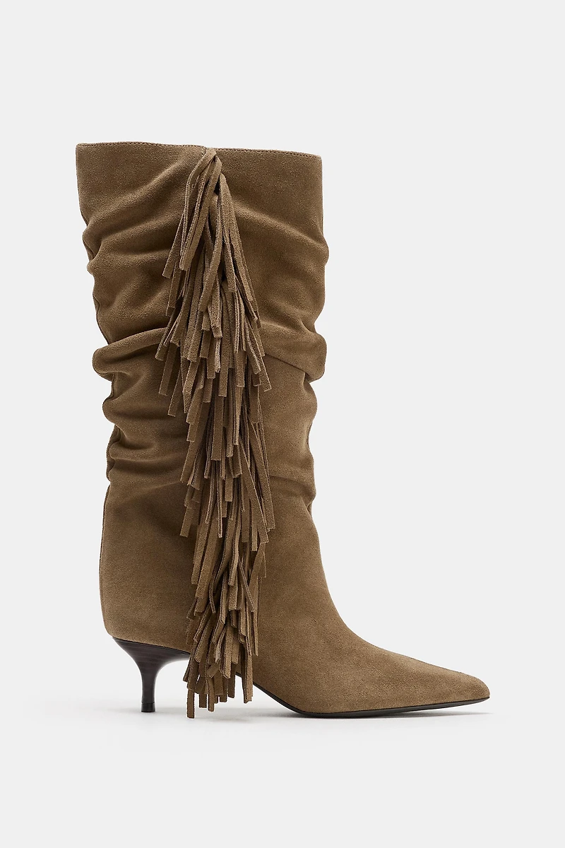 BOTTES À FRANGES EN CROÛTE DE CUIR