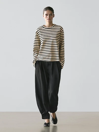 Oversize striped cotton blend T-shirt