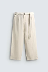 PANTALON RELAXED FIT 100% LIN AVEC CEINTURE