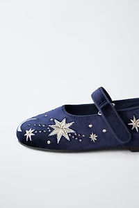 EMBROIDERED VELVET BALLET FLATS