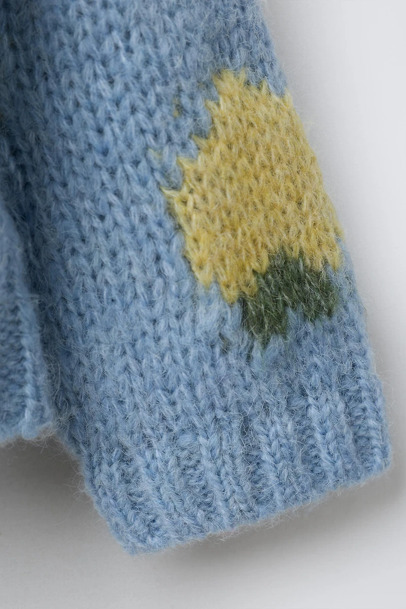 FRUIT PRINT WOOL BLEND KNIT SWEATER