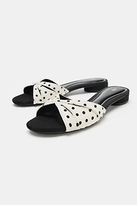 PRINTED LEATHER FLAT SANDALS