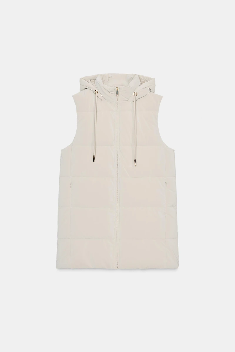 LONG PADDED HOODED VEST