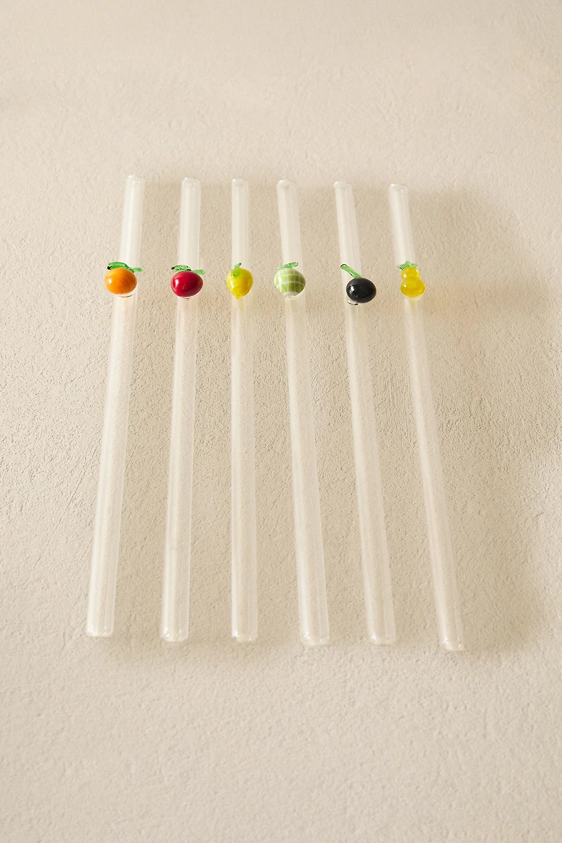 SET OF GLASS STRAWS WITH FRUIT FIGURES (SET OF 6)