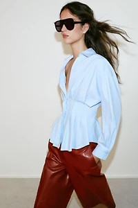 PLEATED POPLIN SHIRT