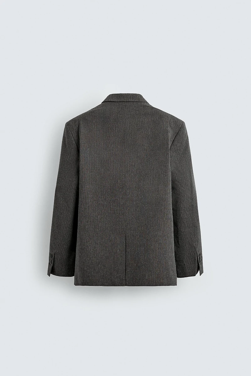 RELAXED FIT DOUBLE-BREASTED PINSTRIPE SUIT BLAZER