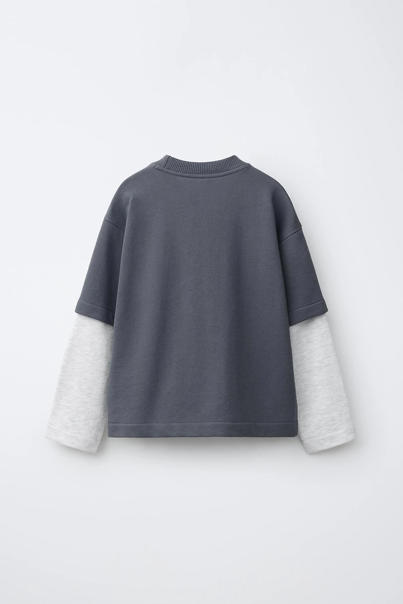DOUBLE SLEEVE TEXT SWEATSHIRT