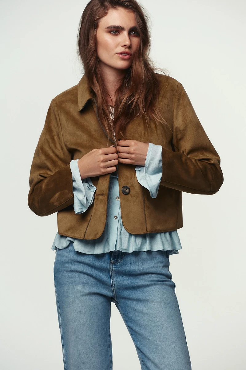 FAUX SUEDE CROPPED JACKET
