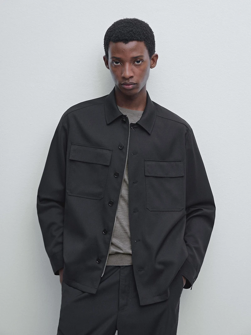 Cool wool blend zipped overshirt