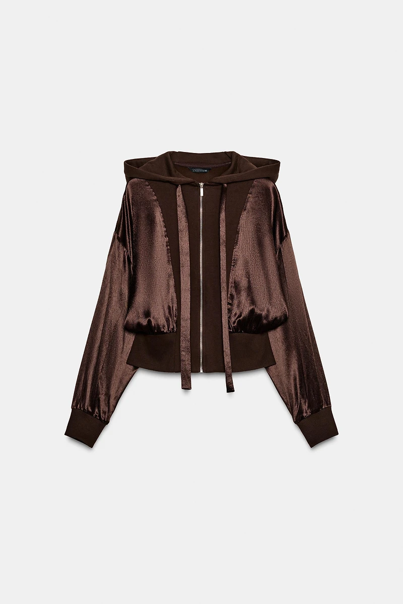 COMBINATION SATIN HOODIE SHIRT