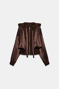 COMBINATION SATIN HOODIE SHIRT