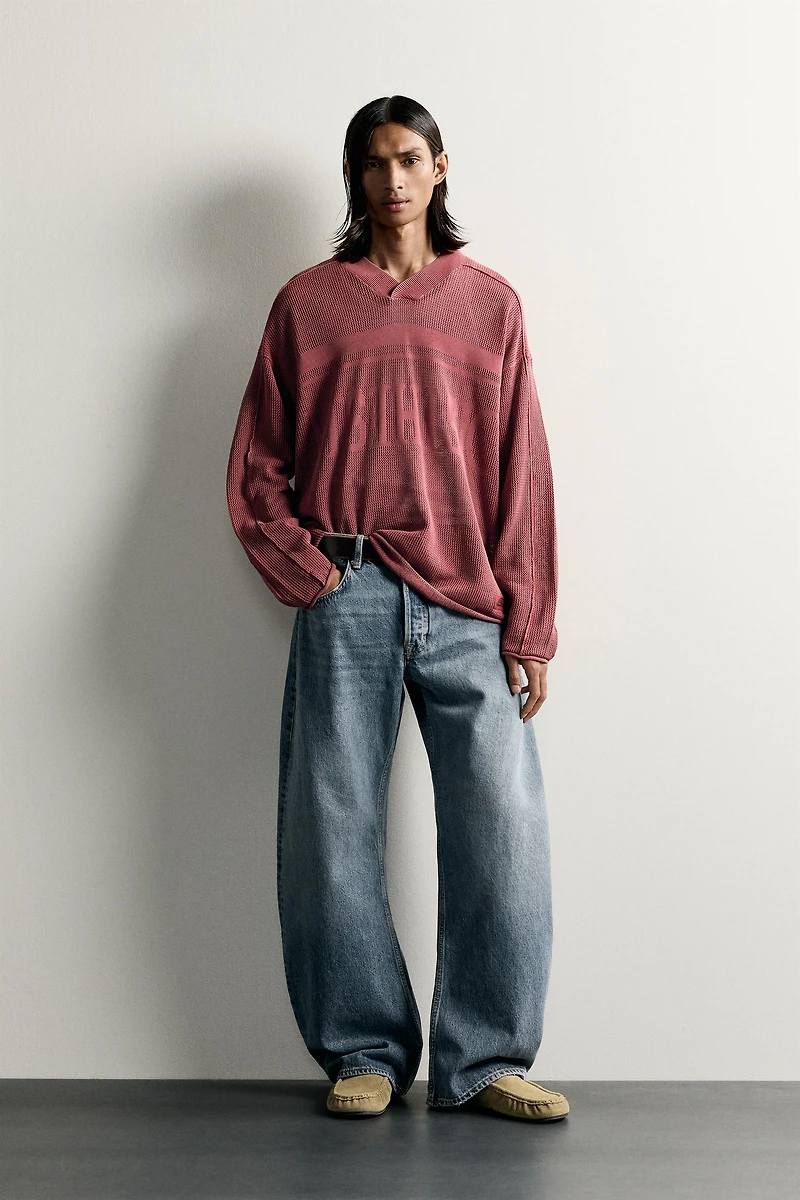 WASHED JACQUARD OPEN-KNIT JUMPER