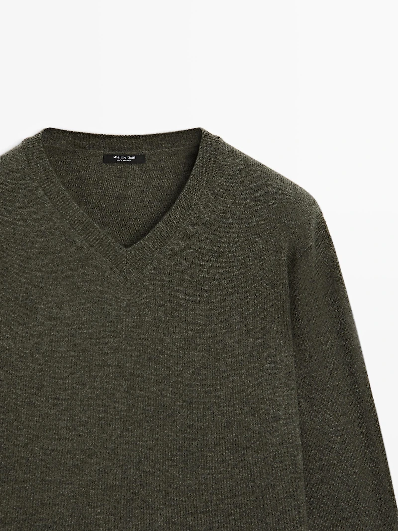 Wool blend knit V-neck sweater