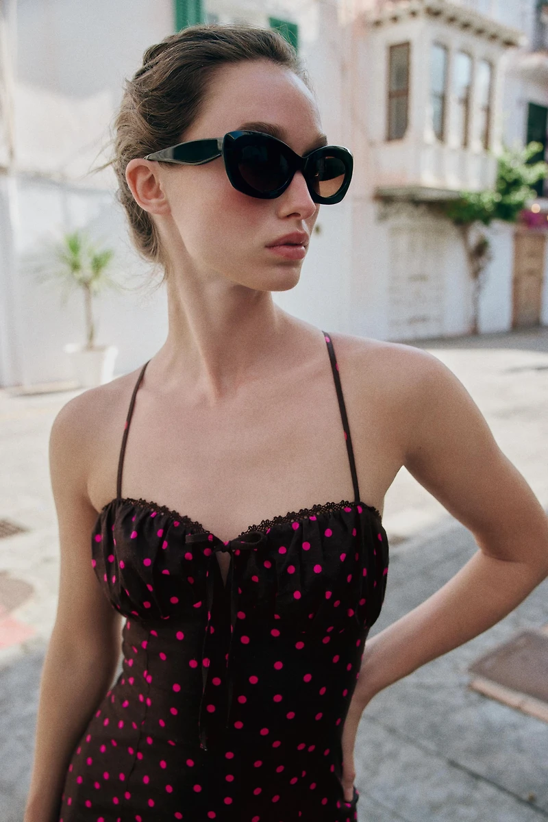 LINEN POLKA DOT MIDI DRESS