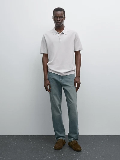 100% cotton textured knit polo shirt