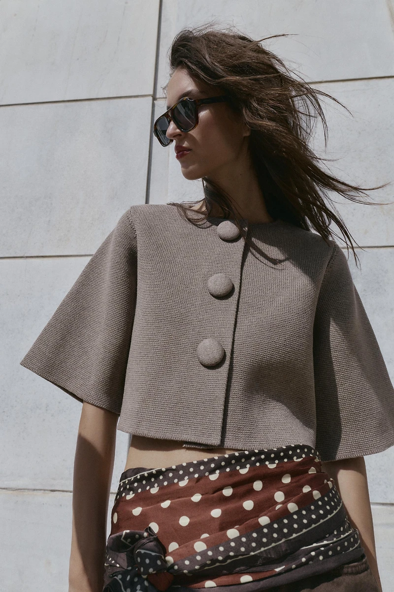 COVERED BUTTON KNIT CARDIGAN