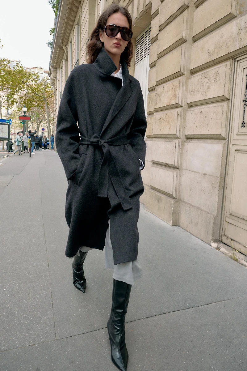 LONG WOOL COAT WITH BELT