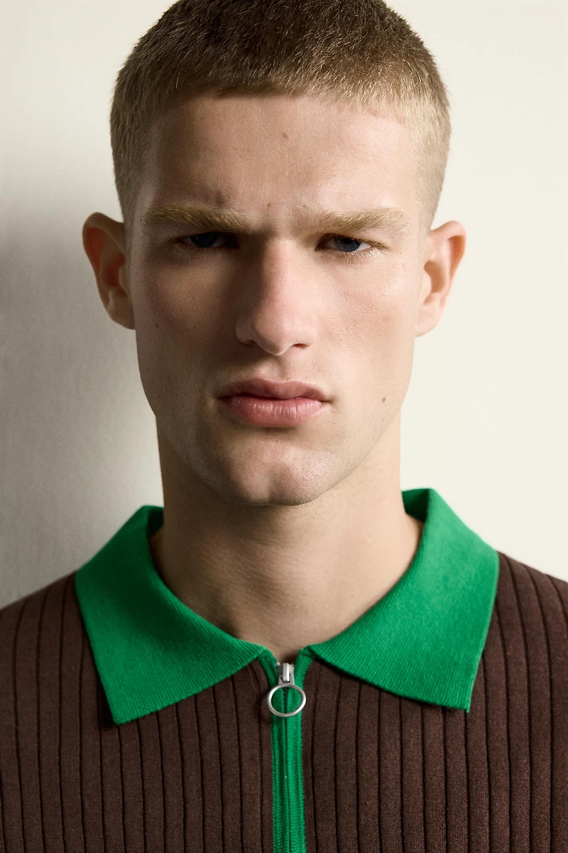 COLOR BLOCK ZIP KNIT POLO SHIRT