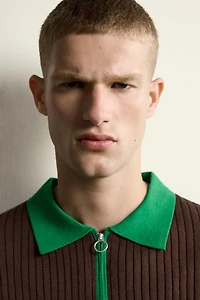 COLOR BLOCK ZIP KNIT POLO SHIRT
