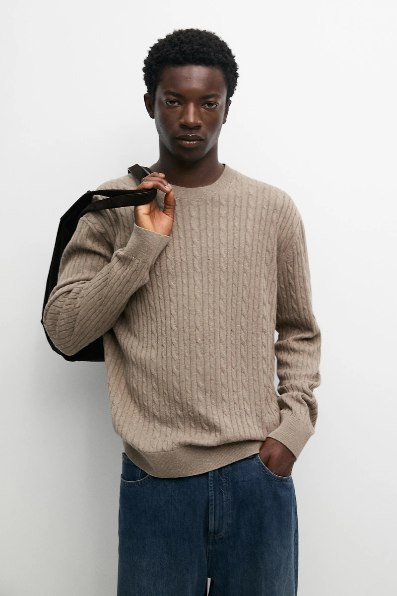 Cotton blend cable-knit sweater
