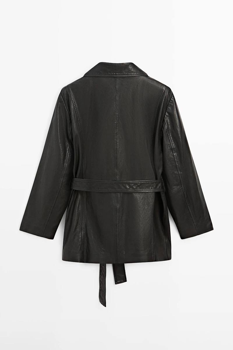 Nappa leather jacket with belt detail