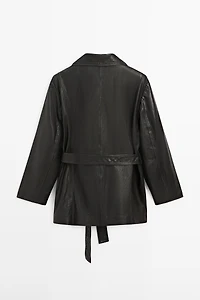 Nappa leather jacket with belt detail