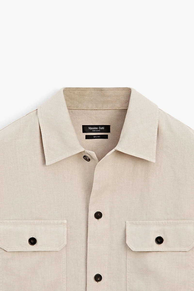 100% linen overshirt with pockets