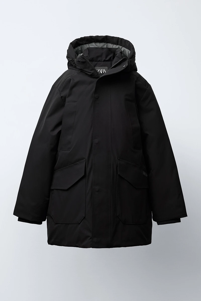 LONG FEATHER DOWN WATER REPELLENT PUFFER COAT WITH DETACHABLE FAUX FUR HOODIE