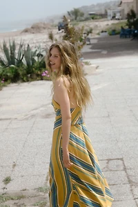 ASYMMETRIC STRIPED MIDI DRESS