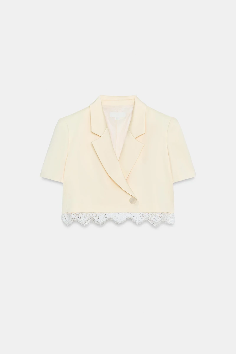 CONTRAST LACE SATIN CROPPED BLAZER