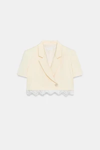 CONTRAST LACE SATIN CROPPED BLAZER
