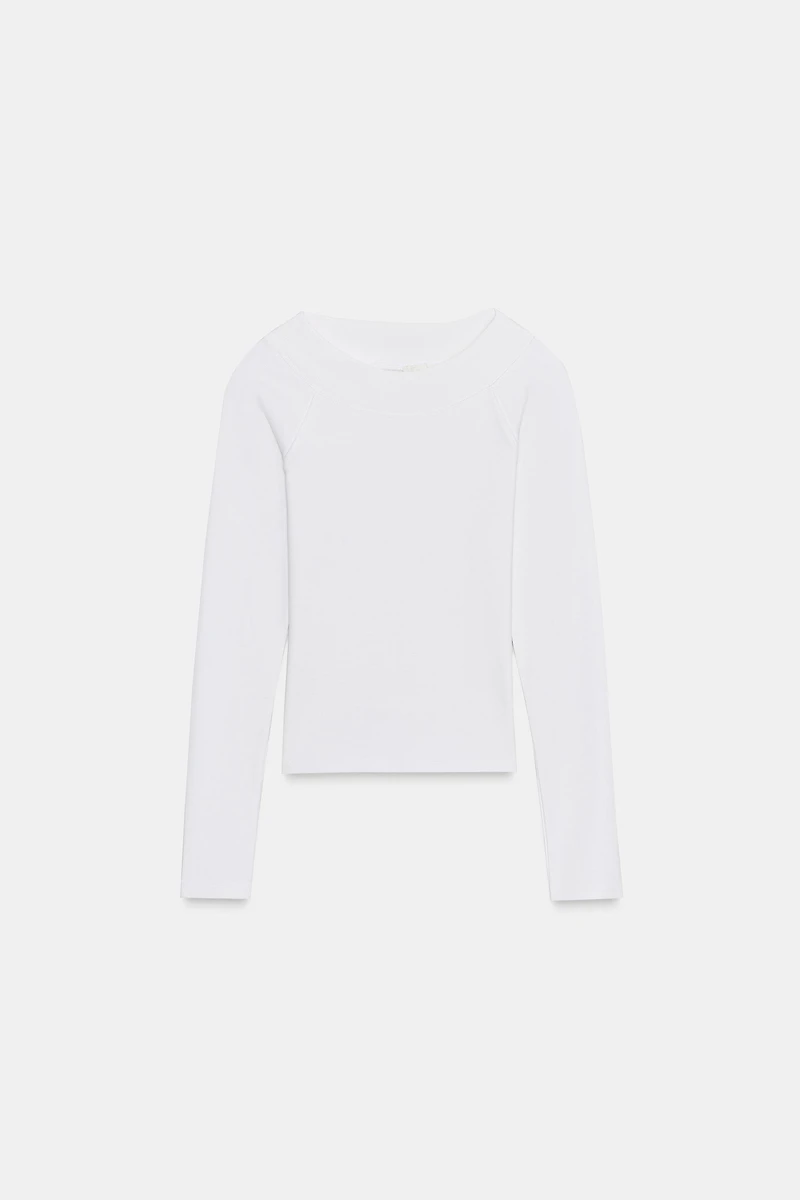 T-SHIRT CÔTELÉ À COL BATEAU