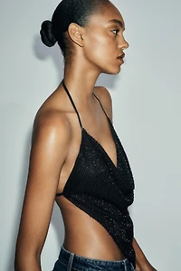 BEADED DRAPED TOP