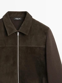 Contrast cotton and leather jacket