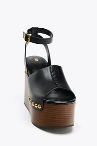 STUDDED LEATHER WEDGE SANDALS