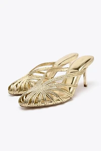 METALLIC EFFECT STILETTO HEEL SANDALS