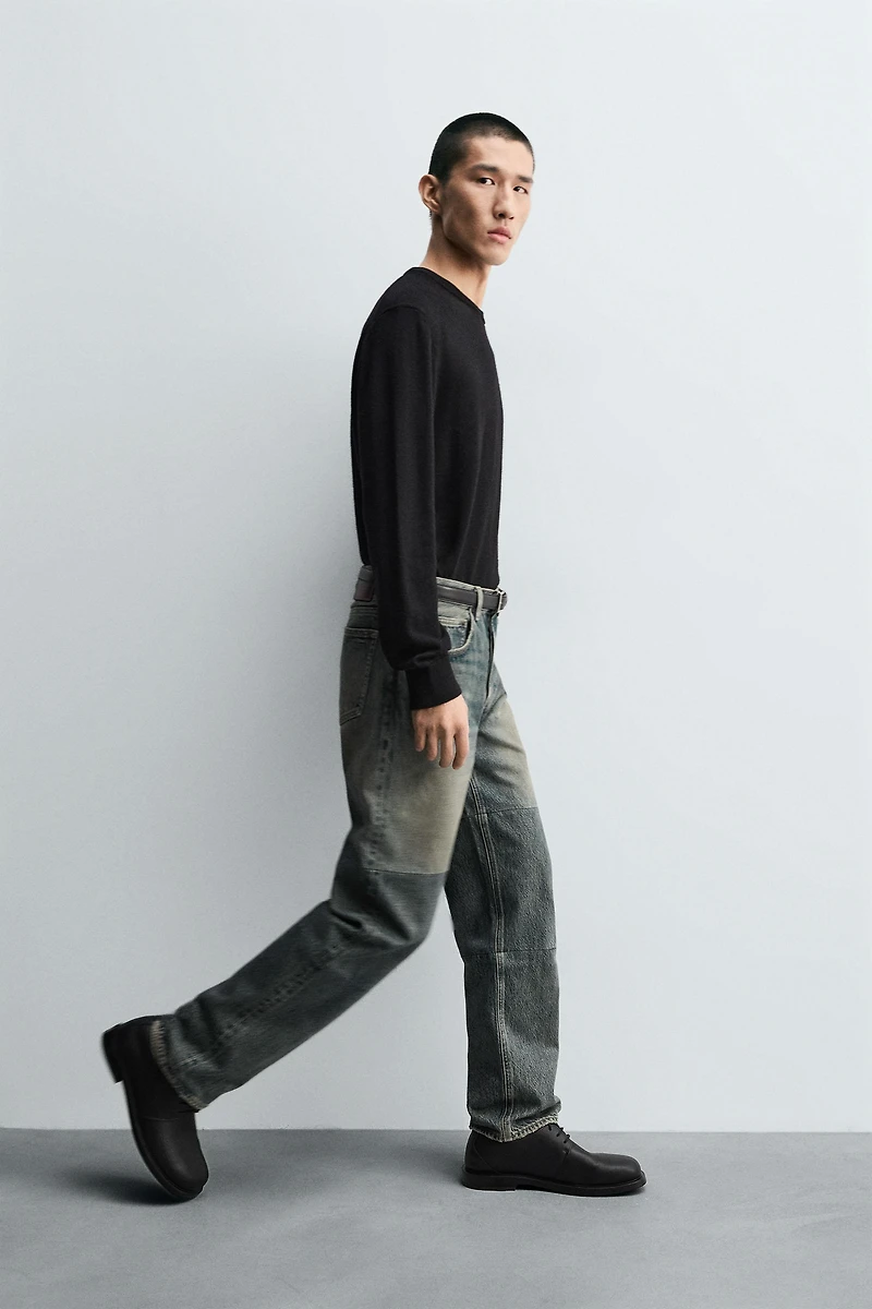 STRAIGHT FIT SEAMED JEANS