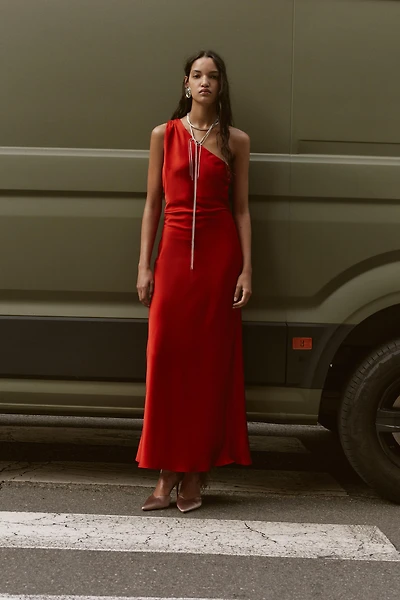 ASYMMETRIC SATIN MIDI DRESS