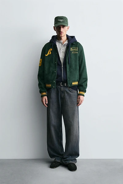 FAUX SUEDE BOMBER JACKET