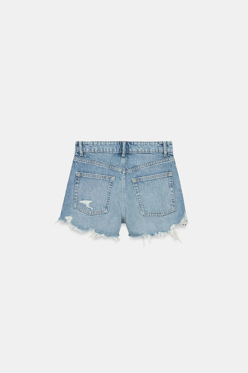 TRF CURVED HIGH-WAISTED DENIM SHORTS