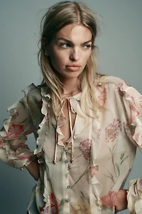CHEMISE SEMI-TRANSPARENTE À IMPRIMÉ FLORAL