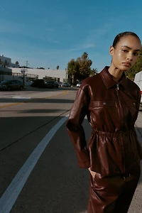 ELASTIC WAIST FAUX LEATHER JACKET