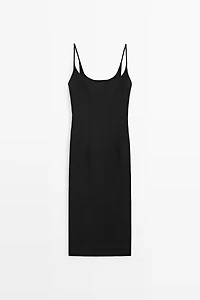 Linen-blend thin strap midi dress