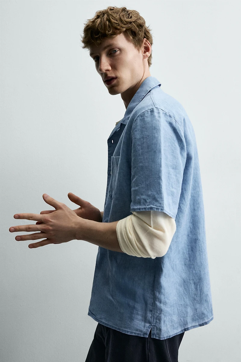 INDIGO 100% LINEN RELAXED FIT SHIRT