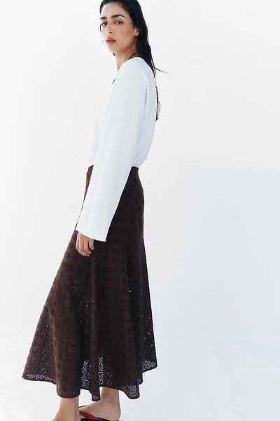 EMBROIDERED EYELET MIDI SKIRT