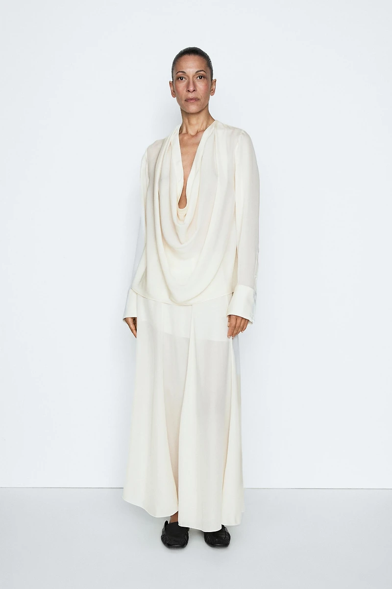 Flowing silk blouse with cowl neckline - STUDIO