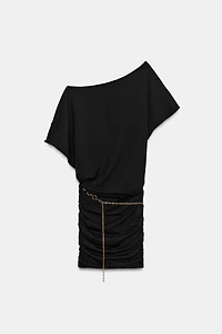 SHORT DRAPED BELTED DRESS